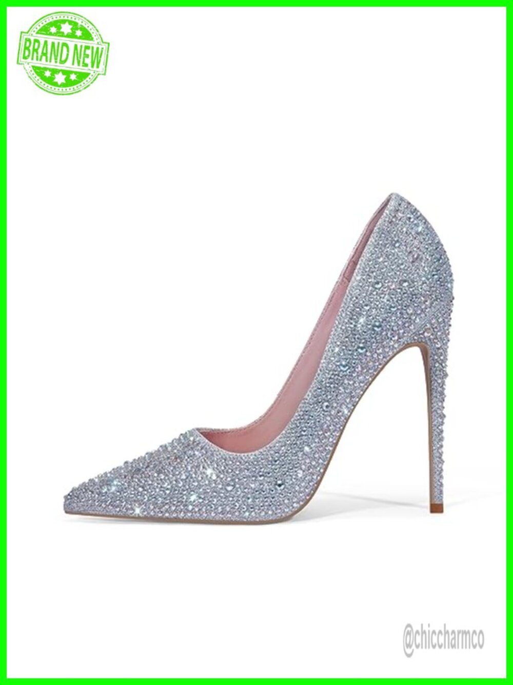 Glitter Rhinestone Pointed Toe Stiletto High Heels Pumps Wedding Shoes
